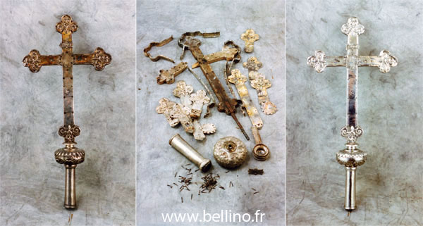 Restauration d'une croix de procession en argent