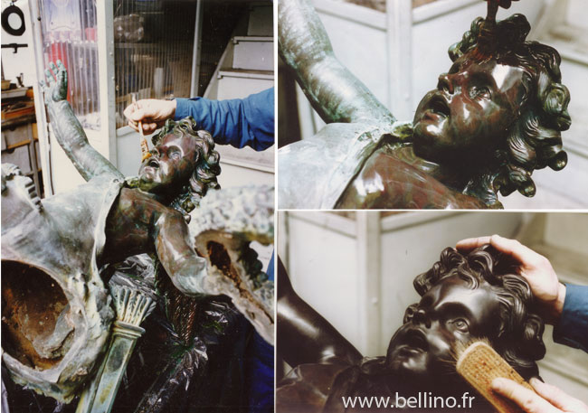 Restauration de la patine d'angelots en bronze