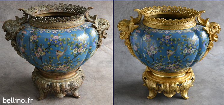 Dorure cache pot chinois en bronze doré