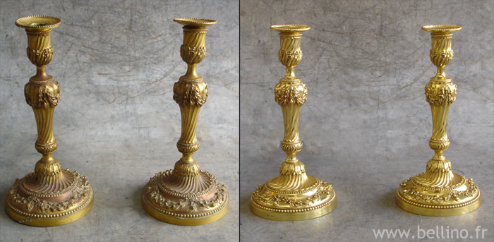 Dorure et réparation d'une paire de flambeaux galvanoplastiques Christofle
